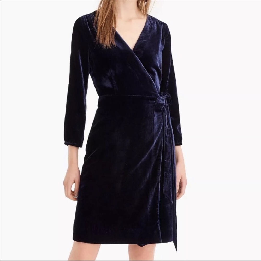 J. Crew Blue Velvet Wrap Dress